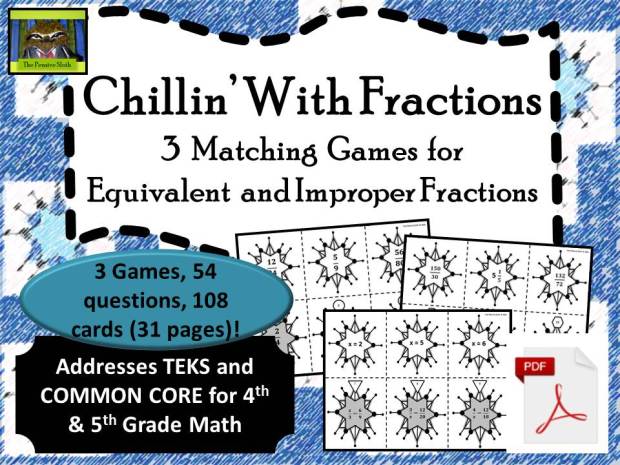 un winter-themed game for students to practice equivalent fractions, including improper fractions and mixed numbers!